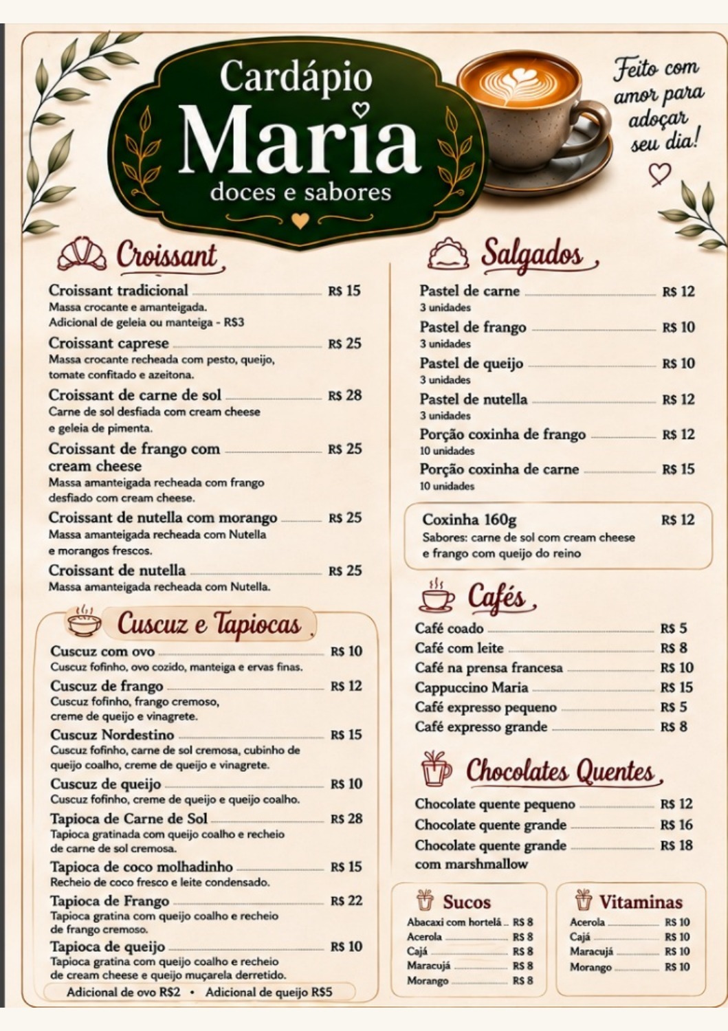 Prévia do cardápio Salgados
