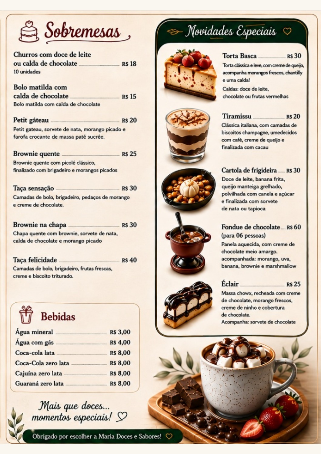 Prévia do cardápio Sobremesas